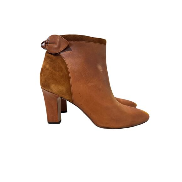 Lauren Ralph Lauren Breanne Ankle Boots 8.5B Brown Leather Suede Block Heel Bow - Picture 1 of 11